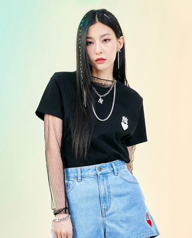  MLB - Áo thun unisex cổ tròn tay ngắn Heart 