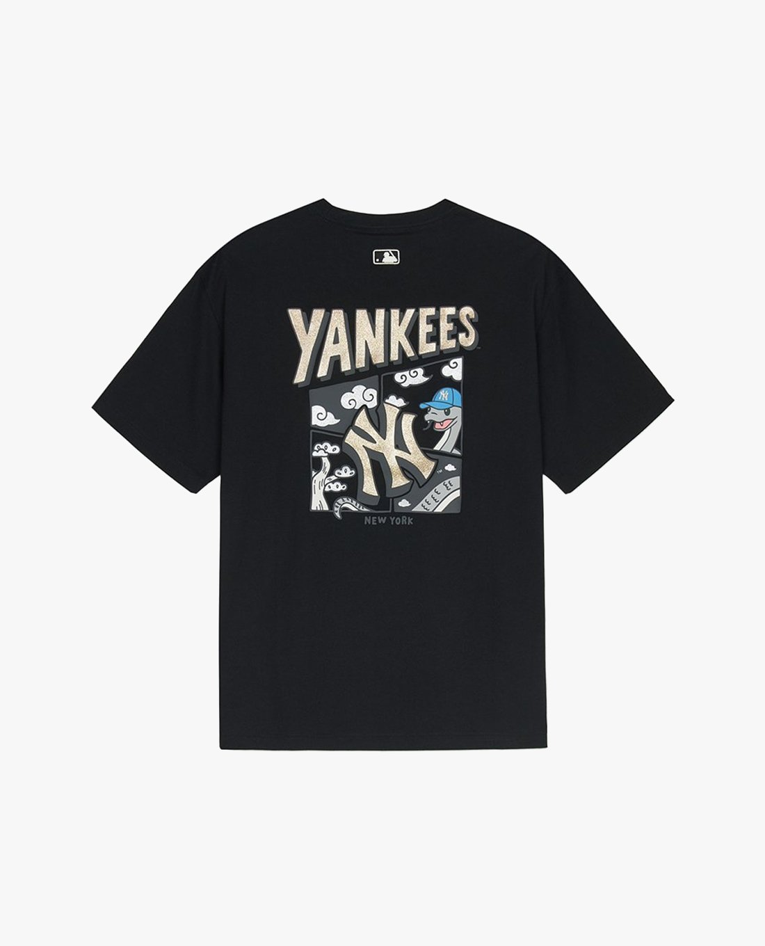 MLB■New Year Snake Cartoon Over Short Sleeve■送料込 MLB - Áo thun unisex cổ tròn tay ngắn New Year Snake Cartoon