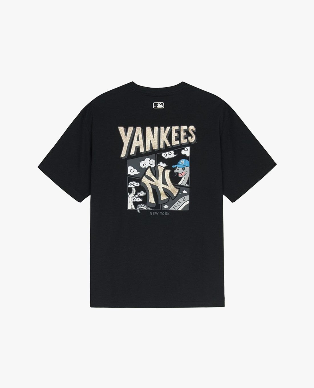 MLB■New Year Snake Cartoon Over Short Sleeve■送料込 MLB - Áo thun unisex cổ tròn tay ngắn New Year Snake Cartoon