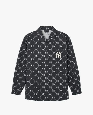  MLB - Áo sơ mi unisex cổ bẻ tay dài Diamond Monogram Jacquard Cotton 