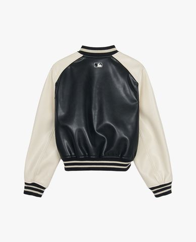 MLB - Áo khoác da nữ phom croptop Varsity 