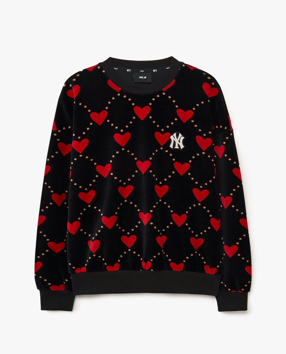 MLB - Áo sweatshirt nữ cổ tròn tay dài Heart Front Pattern Velvet Jacquard