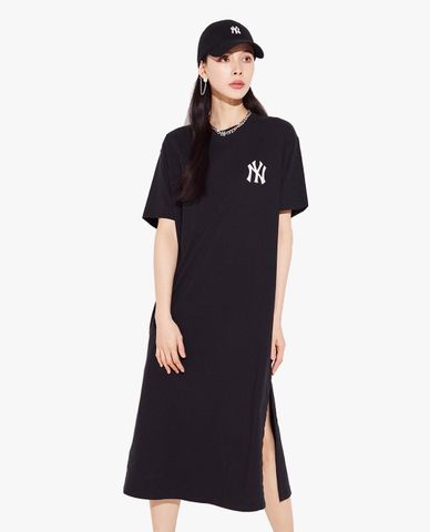  MLB - Đầm midi tay ngắn cổ tròn xẻ tà Wms Basic 