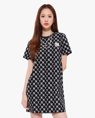  MLB - Đầm mini ngắn tay phom suông Monogram 