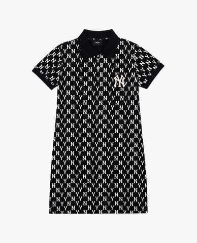  MLB - Đầm mini ngắn tay cổ bẻ phom suông Monogram 
