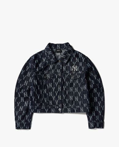  MLB - Áo khoác denim nữ cổ bẻ tay dài Jacquard Monogram 