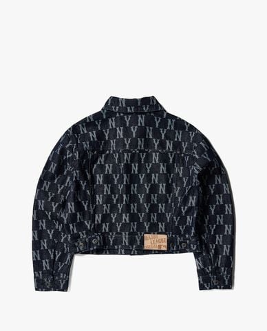  MLB - Áo khoác denim nữ cổ bẻ tay dài Jacquard Monogram 