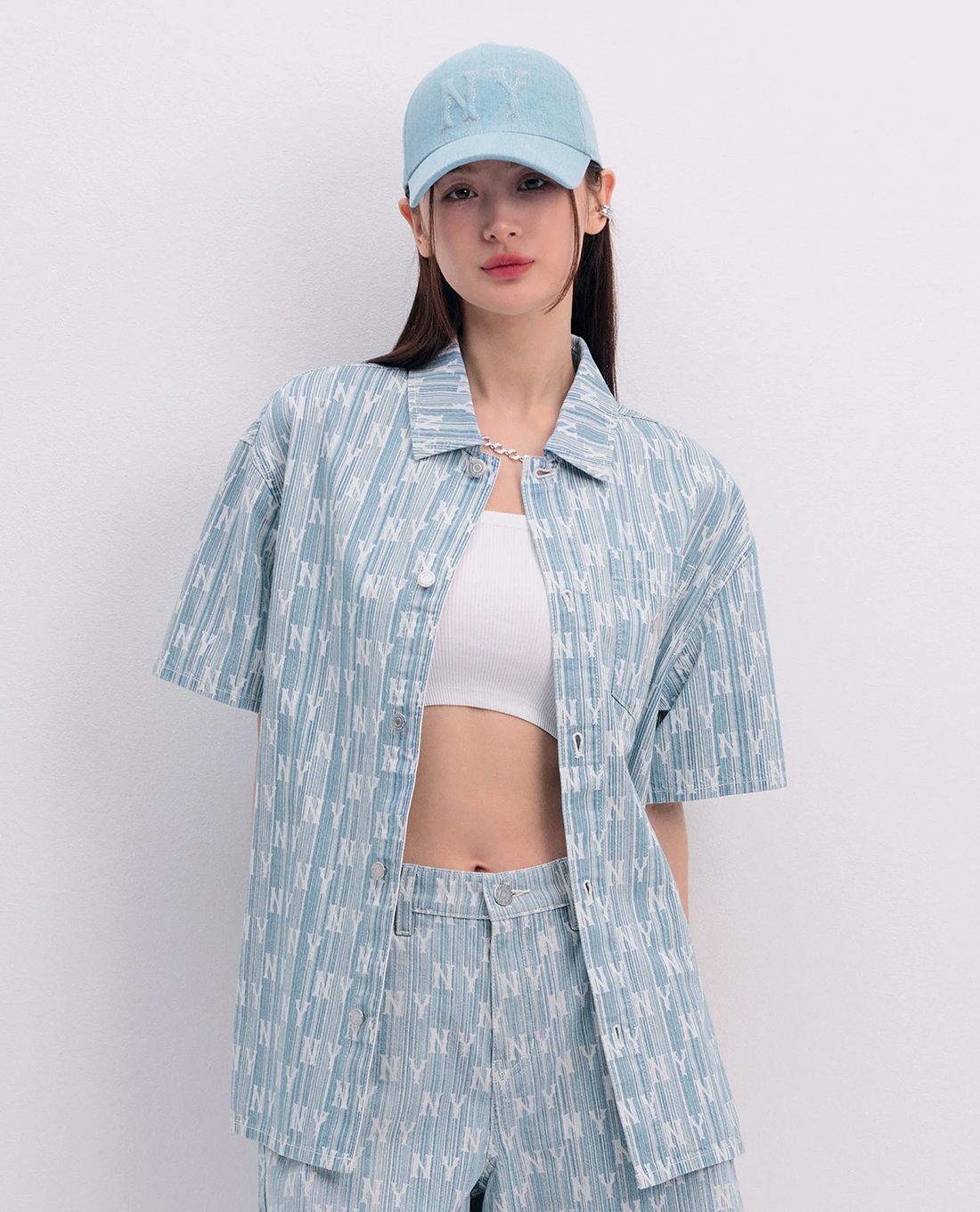 MLB - Áo sơ mi unisex cổ bẻ tay ngắn Classic Monogram
