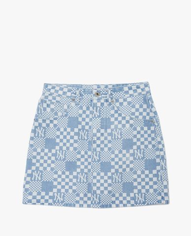  MLB - Chân váy denim chữ A Checkerboard 