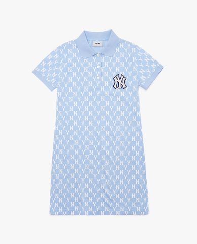  MLB - Đầm mini ngắn tay cổ bẻ phom suông Monogram 