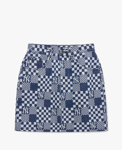  MLB - Chân váy denim chữ A Checkerboard 