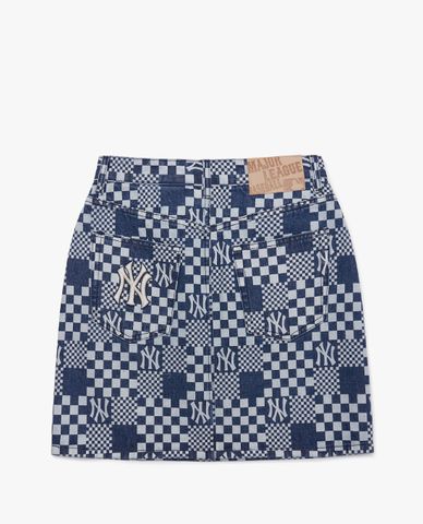  MLB - Chân váy denim chữ A Checkerboard 