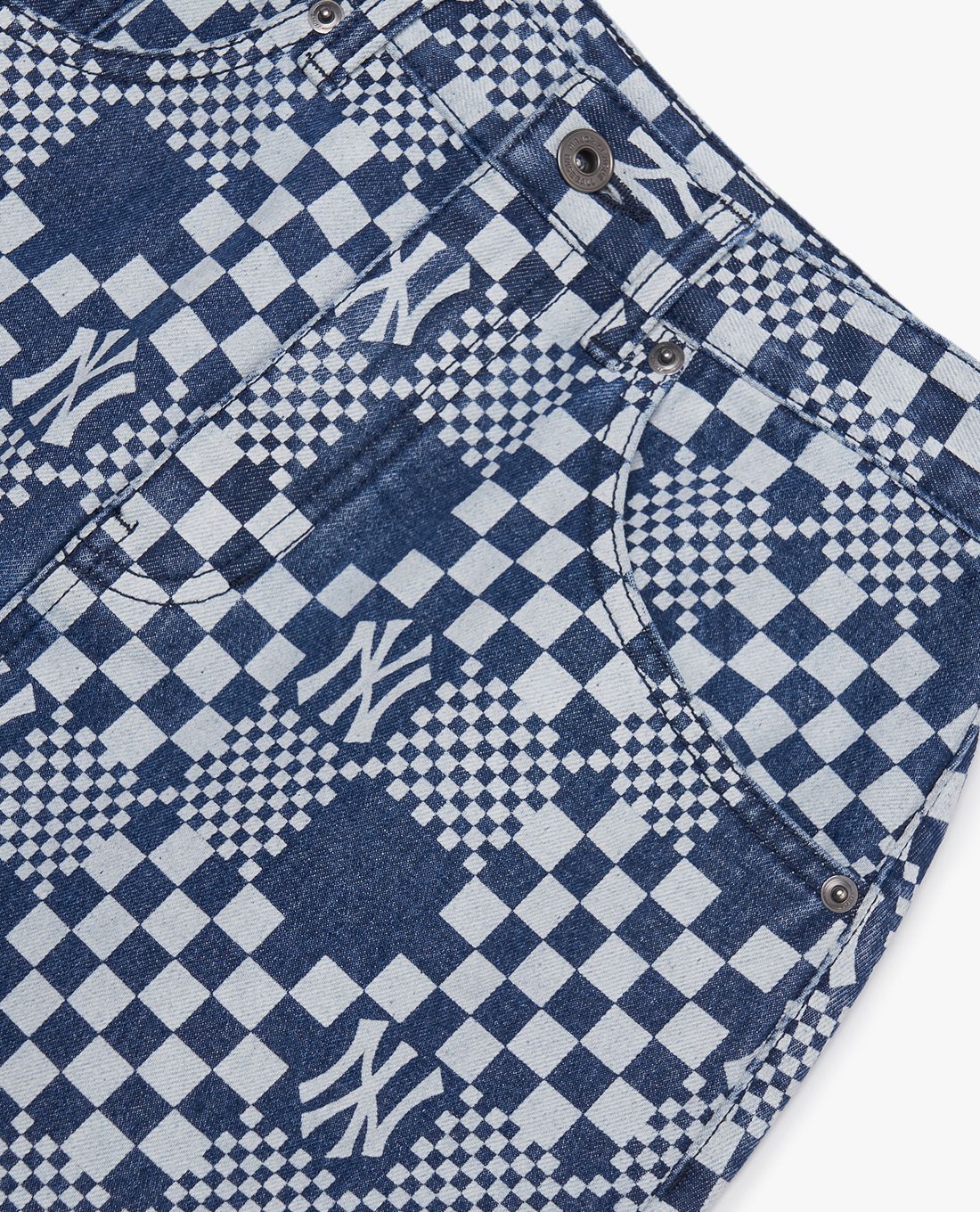 MLB - Chân váy denim chữ A Checkerboard