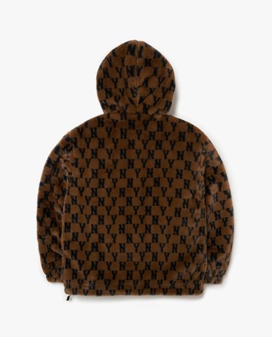  MLB - Áo khoác lông dài tay phối mũ Monogram Plush Fleece 