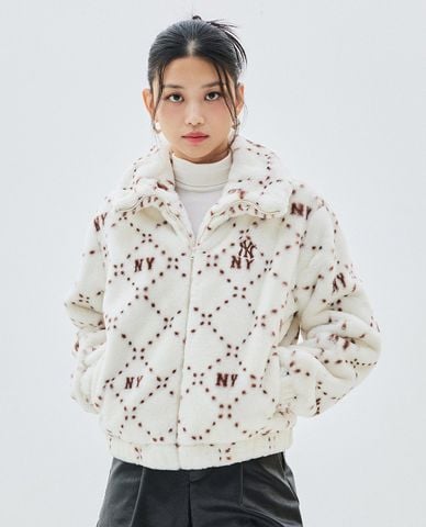  MLB - Áo khoác lông nữ dáng ngắn Monogram 