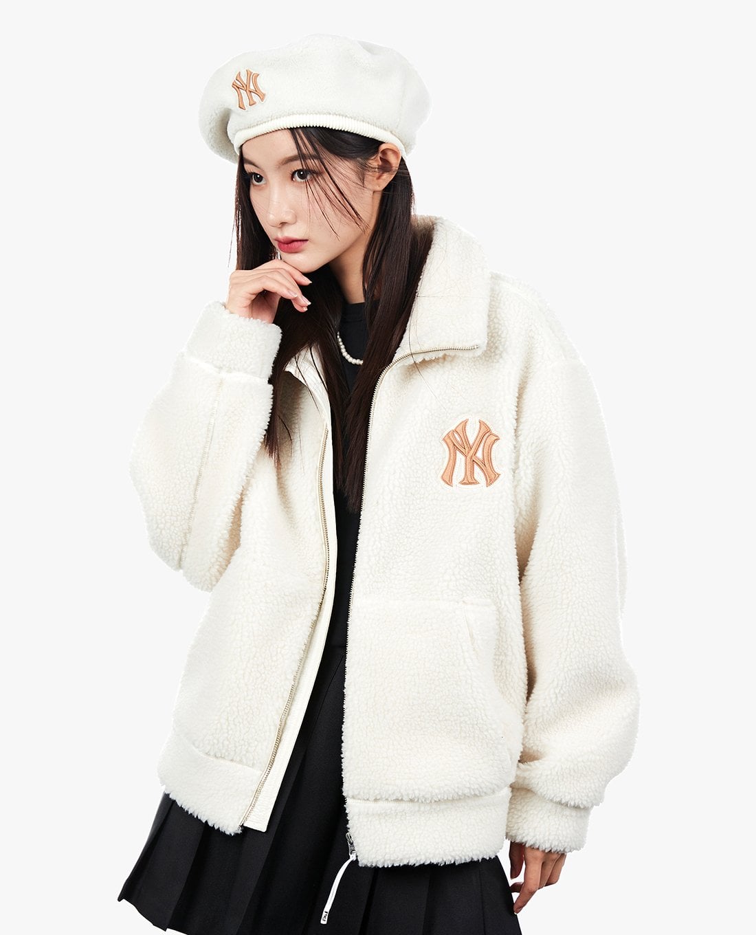 MLB - Áo khoác lông tay dài cổ bẻ Basic Mega Logo