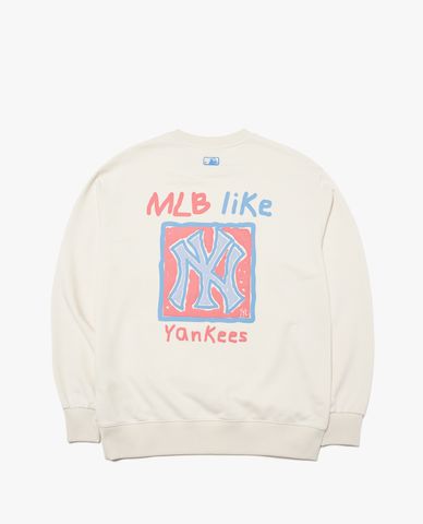  MLB - Áo sweatshirt phom suông LIKE Back Square Print 