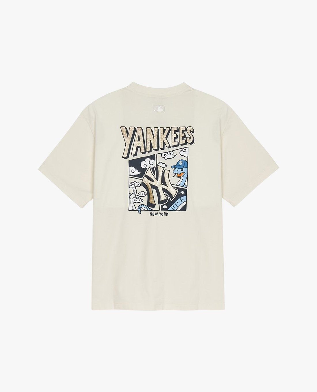 MLB■New Year Snake Cartoon Over Short Sleeve■送料込 MLB - Áo thun unisex cổ tròn tay ngắn New Year Snake Cartoon