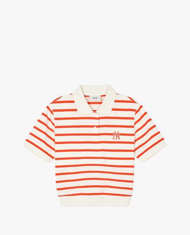  MLB - Áo polo nữ cổ bẻ tay ngắn phối sọc New York Yankees 