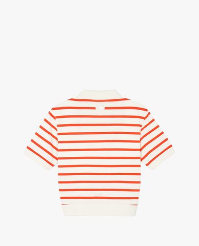  MLB - Áo polo nữ cổ bẻ tay ngắn phối sọc New York Yankees 