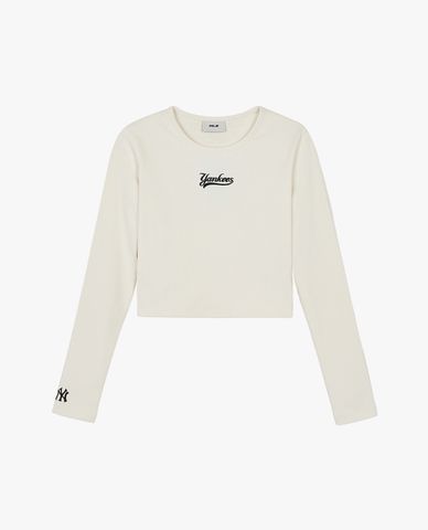  MLB - Áo croptop nữ cổ tròn tay dài Varsity 