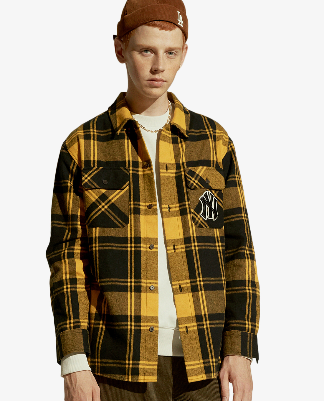 MLB - Áo sơ mi tay dài Pocket Logo Plaid