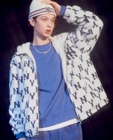  MLB - Áo khoác kiểu phối zip tay dài Monogram Wool Fleece 