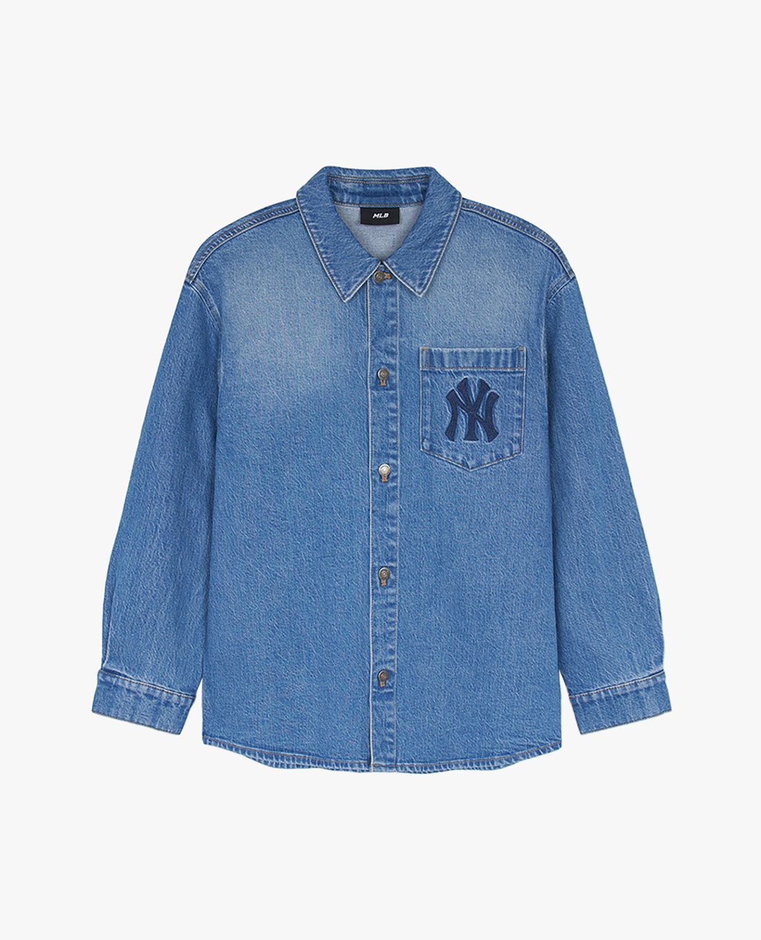 MLB - Áo sơ mi denim unisex cổ bẻ tay dài thời trang