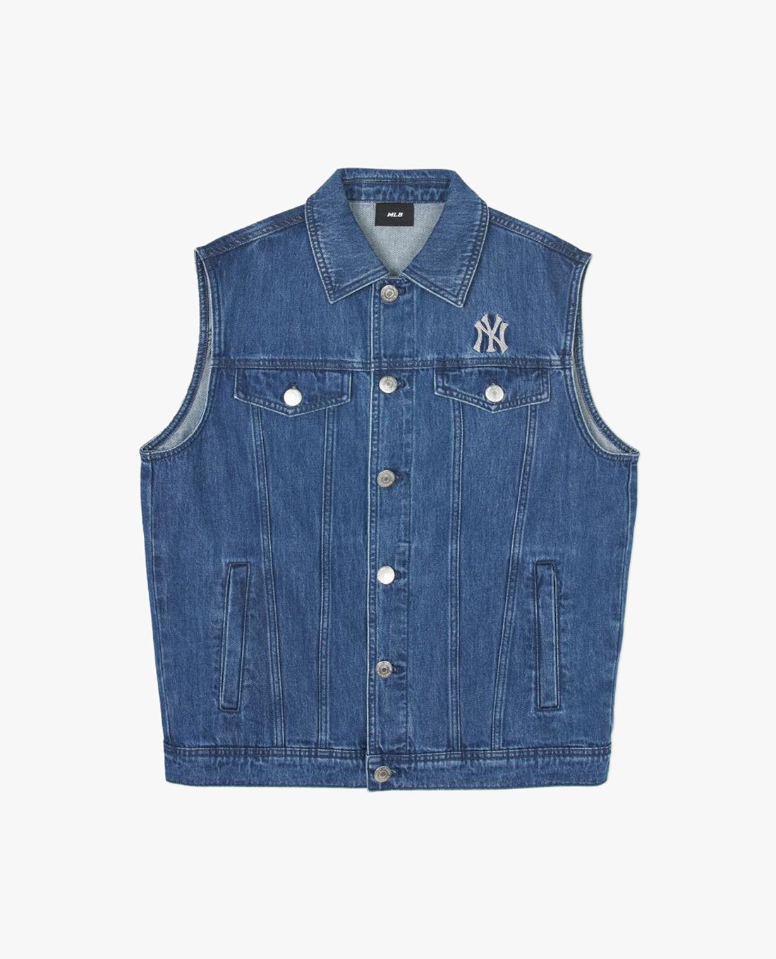 MLB - Áo khoác denim unisex cổ bẻ sát nách Basic Mega Logo