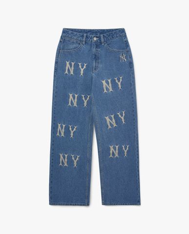  MLB - Quần jeans nữ ống rộng Mega Logo Applique 