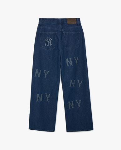  MLB - Quần jeans nữ ống rộng Multi Mega Logo Embroidered 