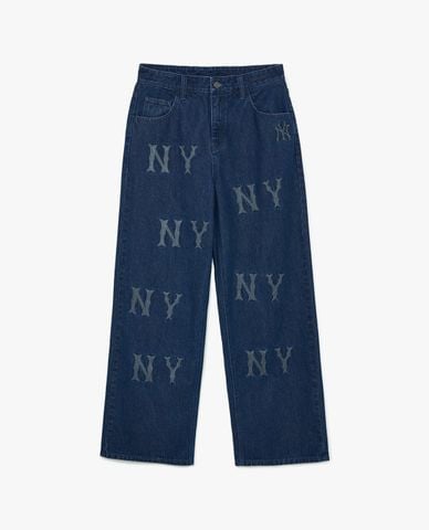  MLB - Quần jeans nữ ống rộng Multi Mega Logo Embroidered 