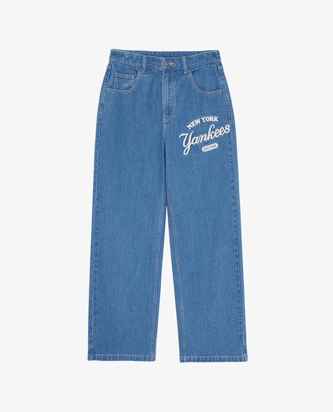 MLB - Quần jeans nữ ống rộng phối logo thời trang