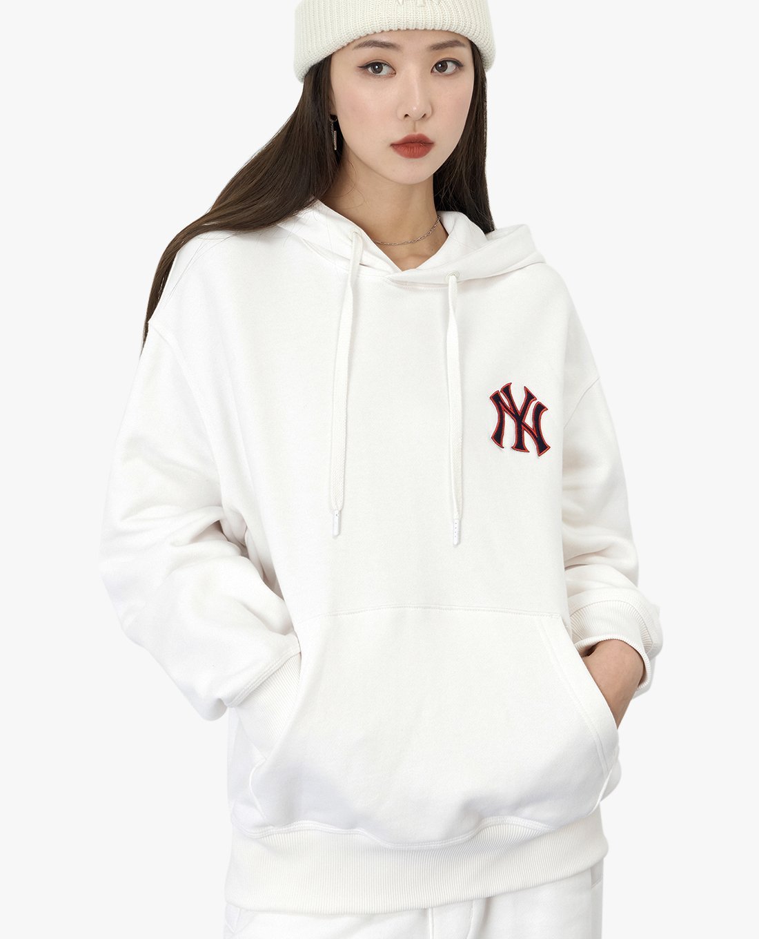 MLB - Áo hoodie unisex tay dài phối mũ Basic Big Logo Brushed Mega Overfit