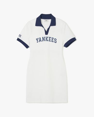  MLB - Đầm polo nữ cổ bẻ tay ngắn mini Varsity Lettering Piqué 