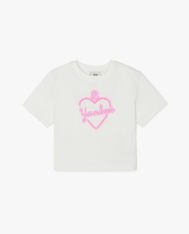  MLB - Áo croptop nữ cổ tròn tay ngắn Heart Medium Logo 