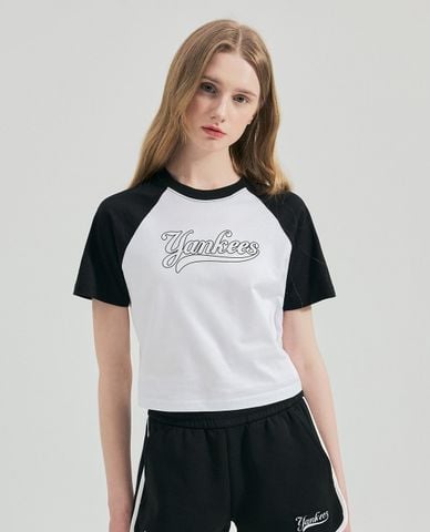  MLB - Áo croptop nữ cổ tròn tay ngắn Varsity Raglan 