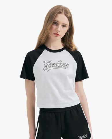  MLB - Áo croptop nữ cổ tròn tay ngắn Varsity Raglan 