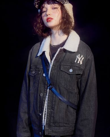  MLB - Áo khoác denim phối lông Big Logo 