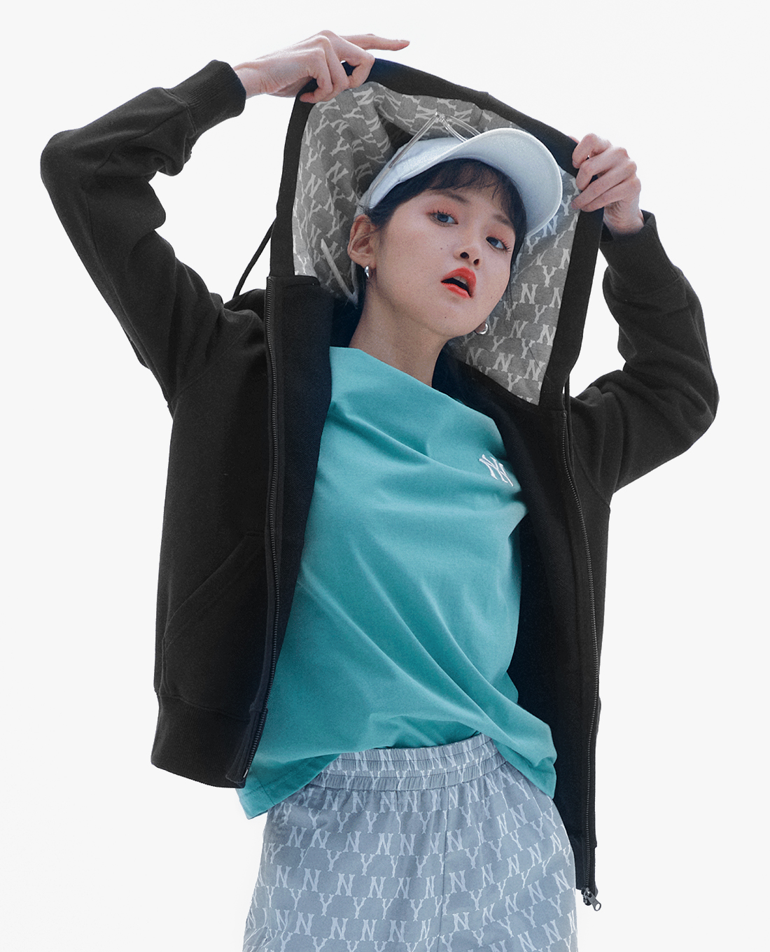 MLB - Áo khoác kiểu phối mũ trùm Monogram Block