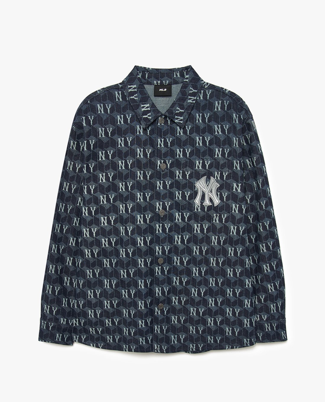MLB - Áo sơ mi denim unisex cổ bẻ tay dài Cube Monogram