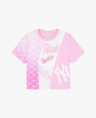  MLB - Áo croptop nữ cổ tròn tay ngắn Monogram Block Slim 