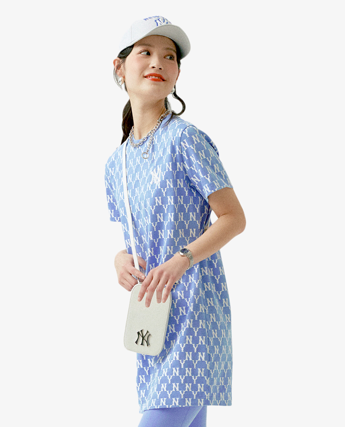 MLB - Đầm mini cổ tròn ngắn tay phom suông Monogram Allover