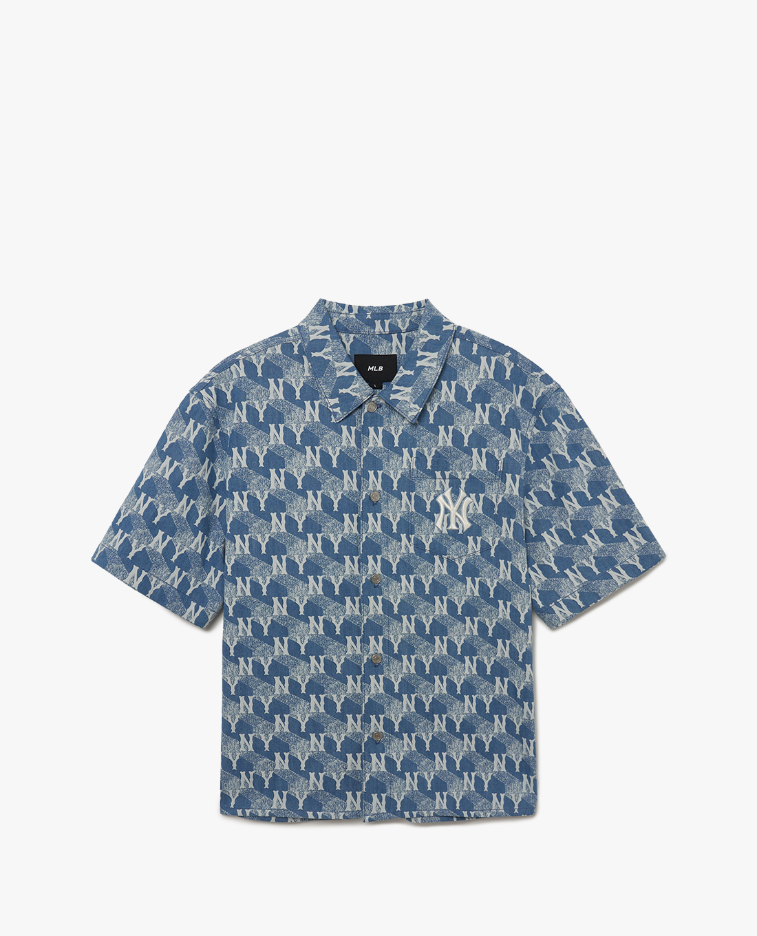 MLB - Áo sơ mi denim nam tay ngắn Cube Monogram Print