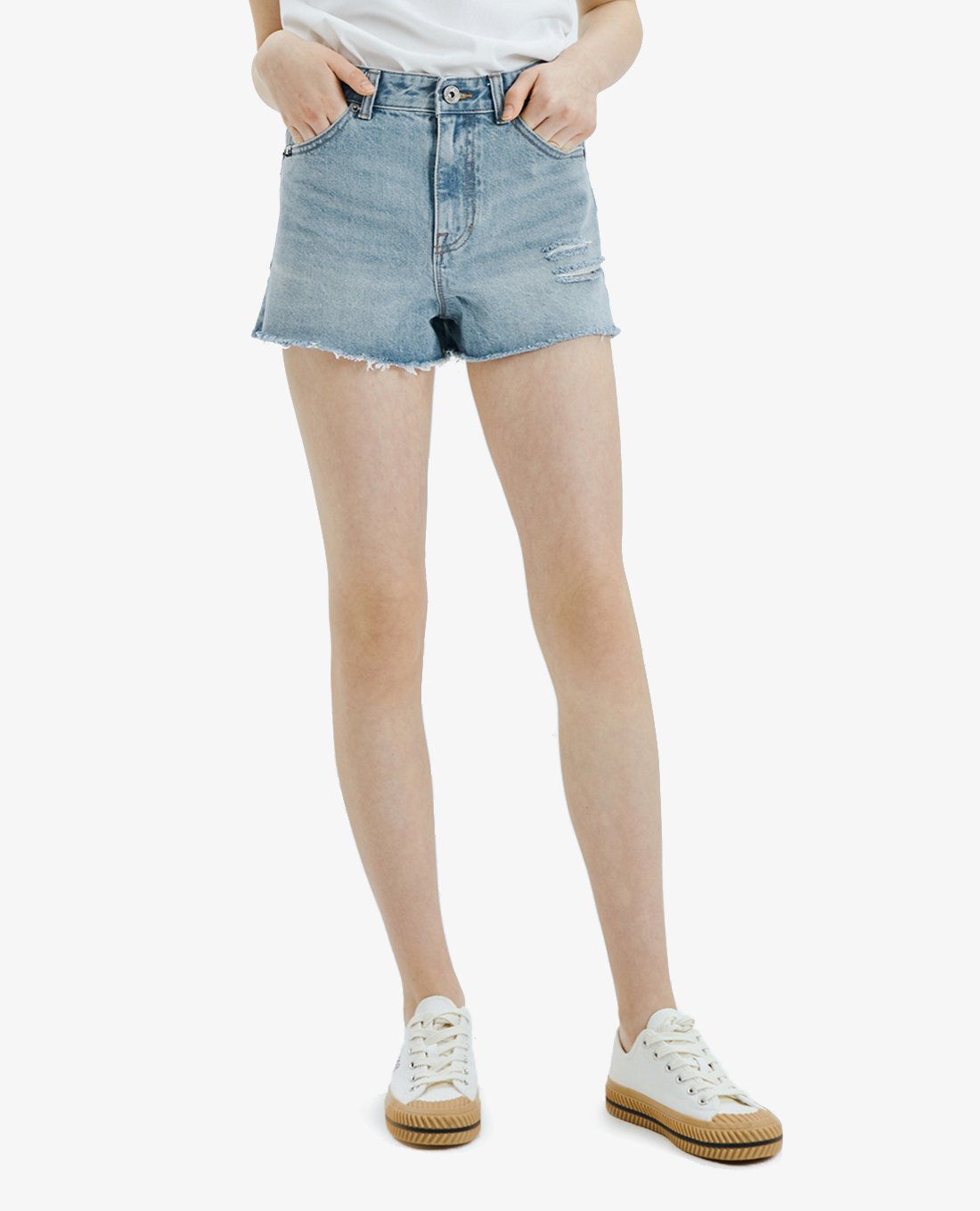 MLB - Quần short nữ rách gấu Denim