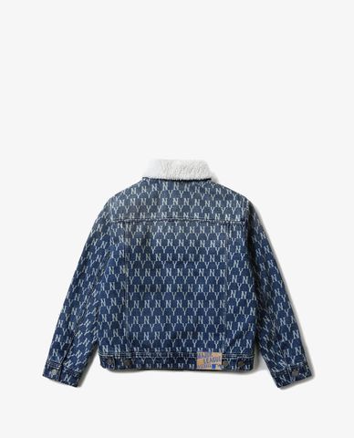  MLB - Áo khoác denim cổ bẻ phối lông Monogram Boa Lining 