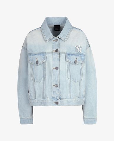  MLB - Áo khoác denim unisex lửng New York Yankees 