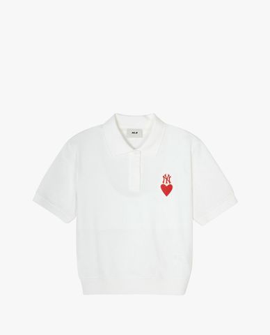 MLB - Áo polo nữ cổ bẻ tay ngắn phối logo New York Yankees 