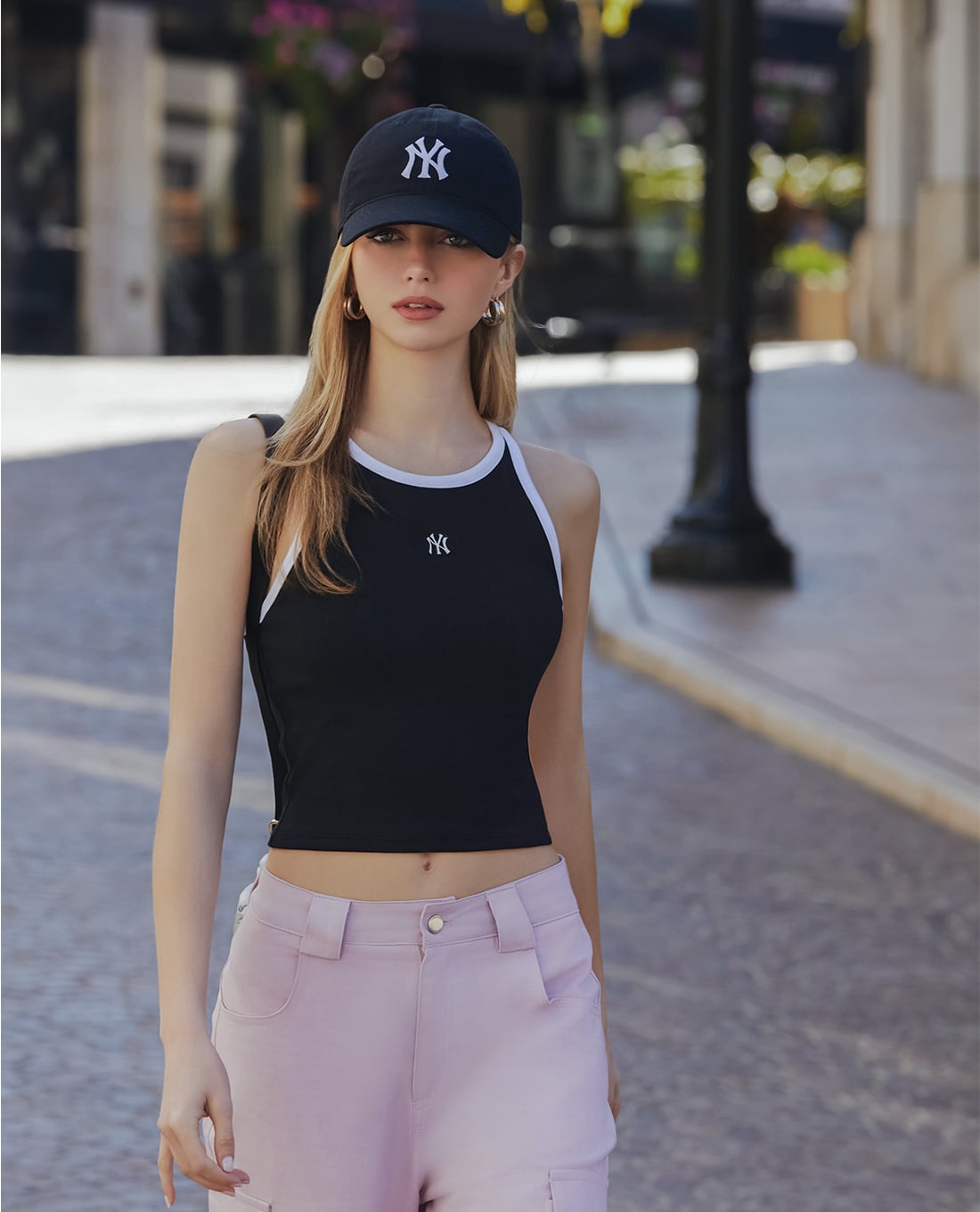MLB - Áo ba lỗ nữ phom croptop Basic Small Logo Ribbed Ringer