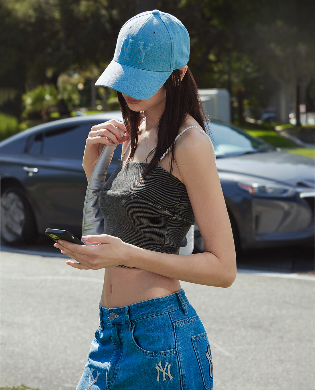 MLB - Nón bóng chày unisex Embo Logo Denim Structured